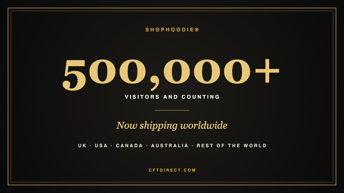 SHOPHOODIE® Passes 500,000 Visitors and Now Ships Free to the UK, USA, Canada, Australia and Worldwide